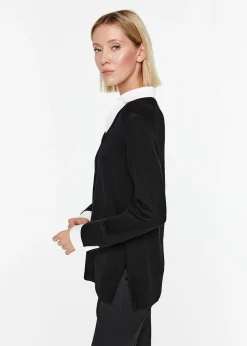 Pull col v trompe-l’œil en laine noir