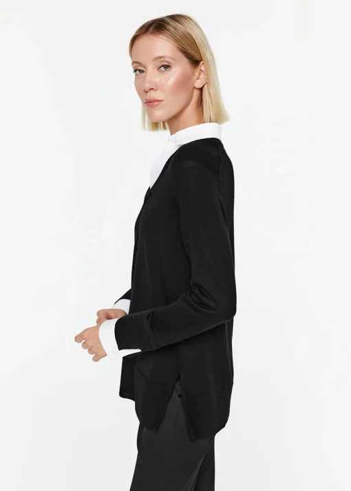 Pull col v trompe-l’œil en laine noir