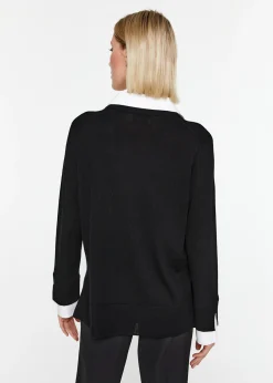 Pull col v trompe-l’œil en laine noir