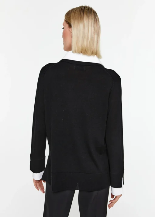 Pull col v trompe-l’œil en laine noir