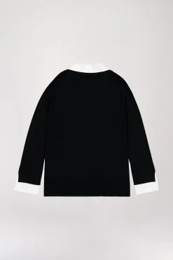 Pull col v trompe-l’œil en laine noir