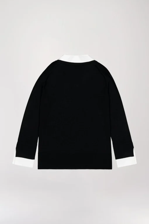 Pull col v trompe-l’œil en laine noir