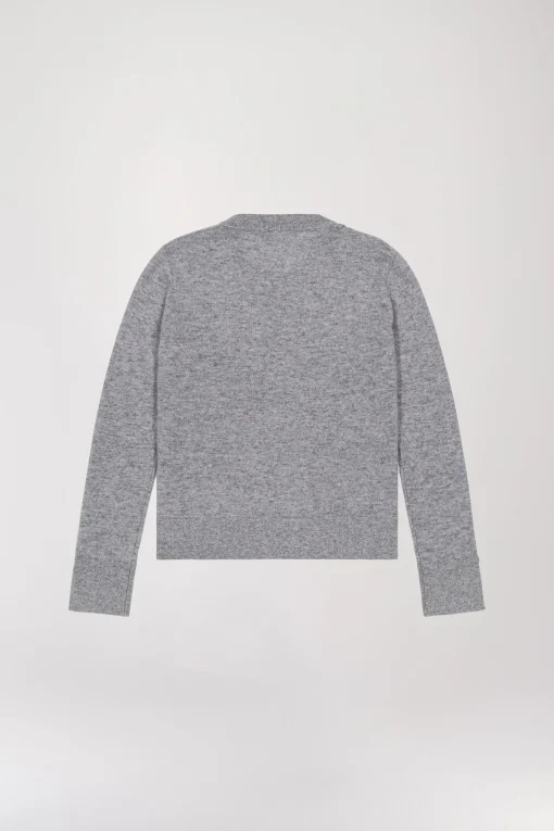 Pull en laine à fleurs gris clair