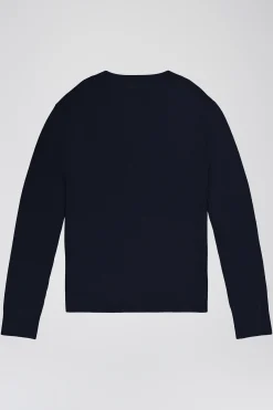 Pull marine col V en maille légère