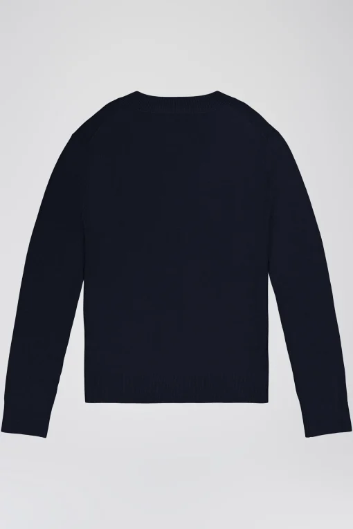 Pull marine col V en maille légère