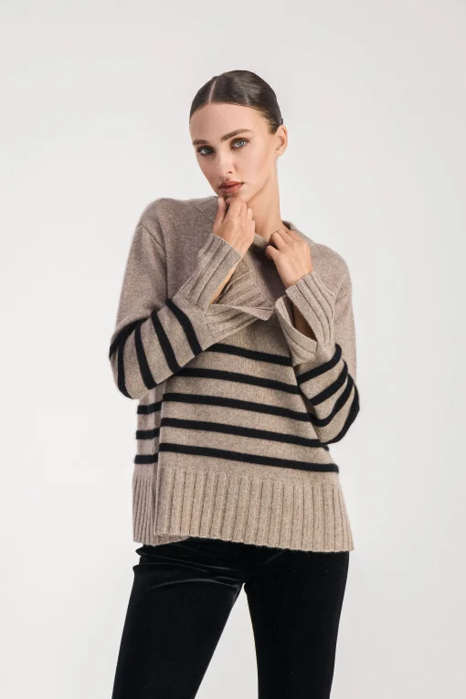 Pull marinière taupe moyen