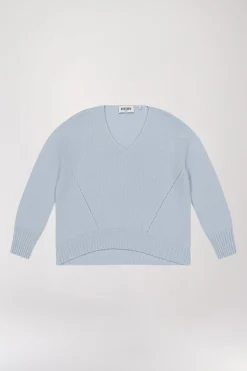 Pull seamless col V bleu pale
