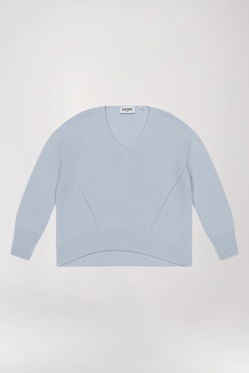 Pull seamless col V bleu pale
