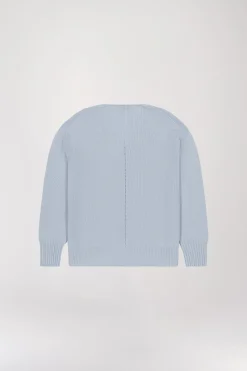 Pull seamless col V bleu pale