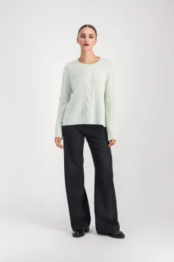 Pull torsadé en cachemire vert d'eau
