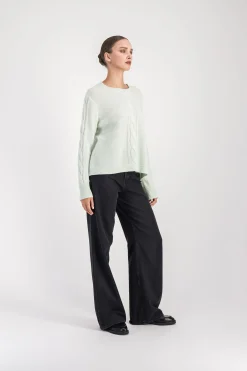 Pull torsadé en cachemire vert d'eau