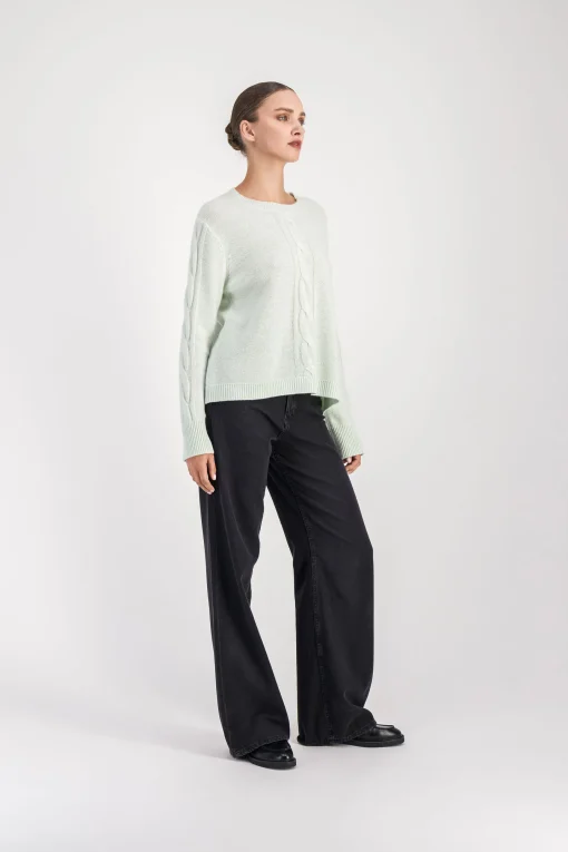 Pull torsadé en cachemire vert d'eau