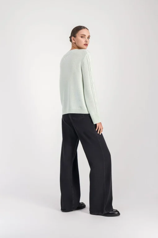 Pull torsadé en cachemire vert d'eau