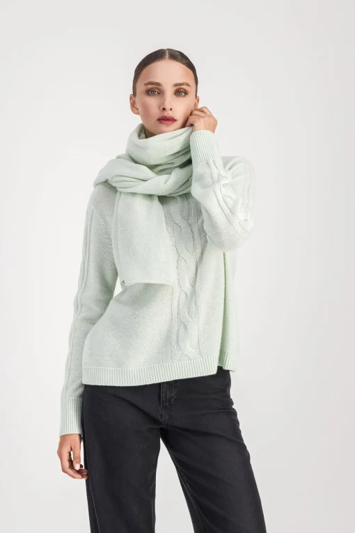 Pull torsadé en cachemire vert d'eau