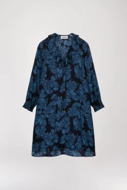 Robe à imprimé fleuri bleu denim