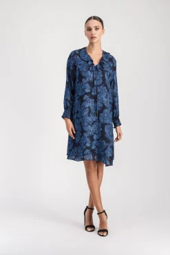 Robe à imprimé fleuri bleu denim