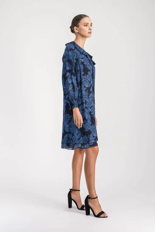 Robe à imprimé fleuri bleu denim