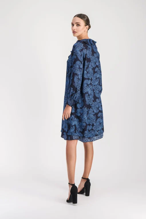 Robe à imprimé fleuri bleu denim