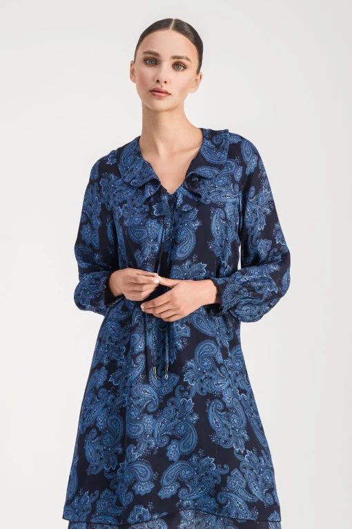 Robe à imprimé fleuri bleu denim