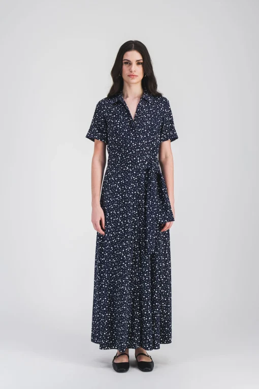Robe chemis longue fluide à pois