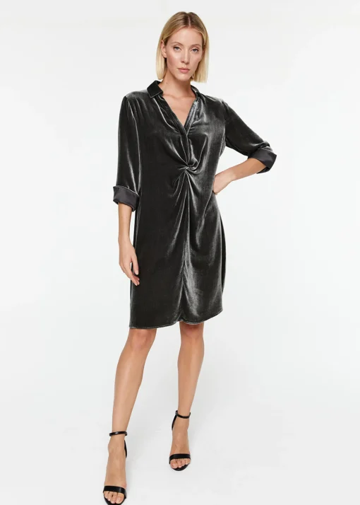 Robe chemise drapée en velours marine