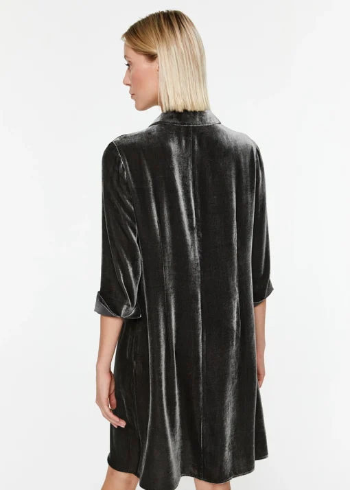 Robe chemise drapée en velours marine