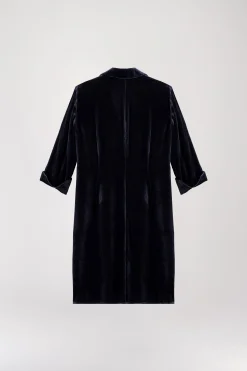 Robe chemise drapée en velours marine