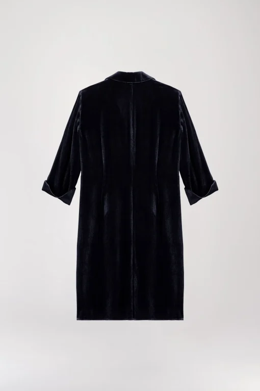 Robe chemise drapée en velours marine