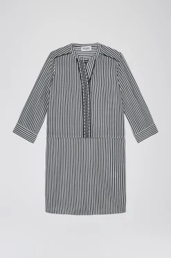 Robe chemise rayée marine en habotai de soie