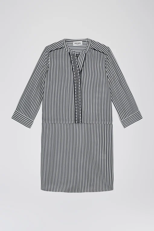 Robe chemise rayée marine en habotai de soie