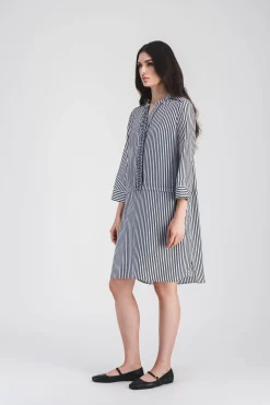Robe chemise rayée marine en habotai de soie