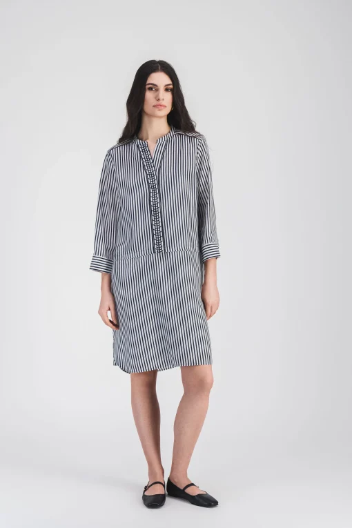 Robe chemise rayée marine en habotai de soie