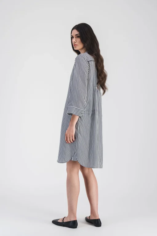 Robe chemise rayée marine en habotai de soie