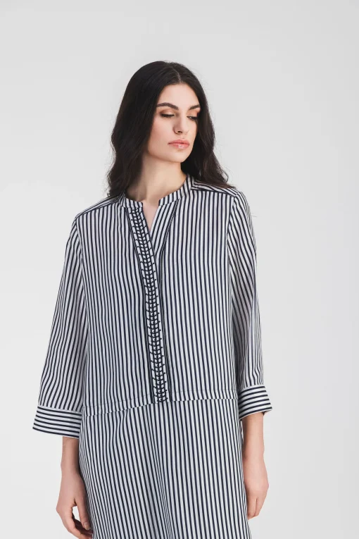 Robe chemise rayée marine en habotai de soie