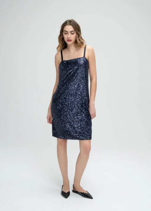 Robe droite à sequins marine