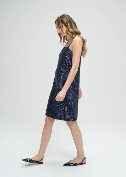Robe droite à sequins marine