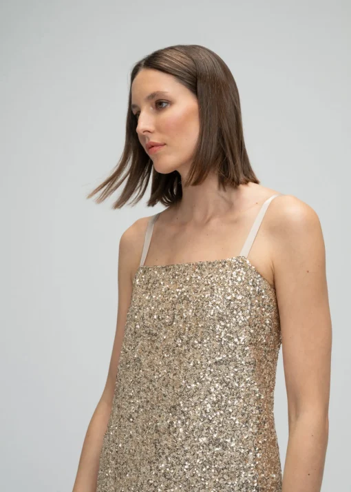 Robe droite à sequins or