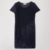 Robe droite à volants à sequins marine