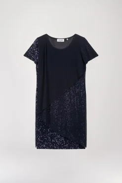 Robe droite à volants à sequins marine