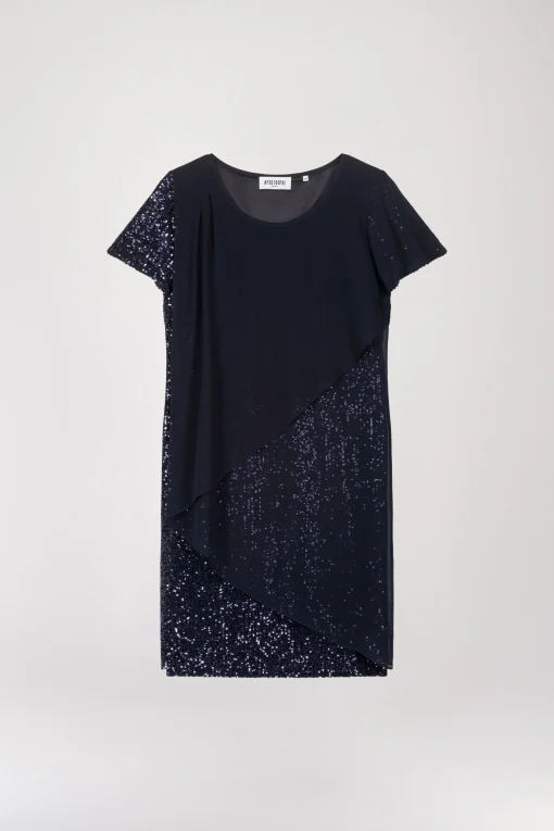 Robe droite à volants à sequins marine