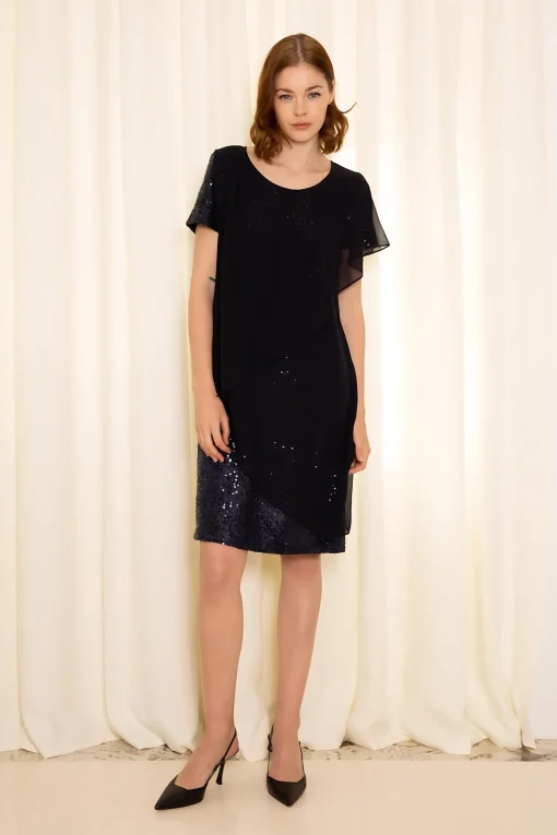 Robe droite à volants à sequins marine