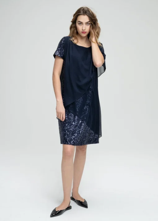 Robe droite à volants à sequins marine