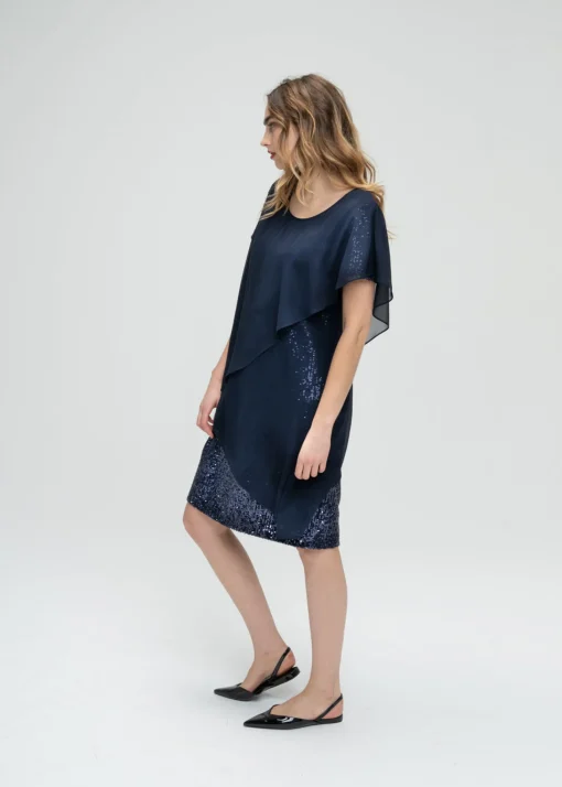 Robe droite à volants à sequins marine
