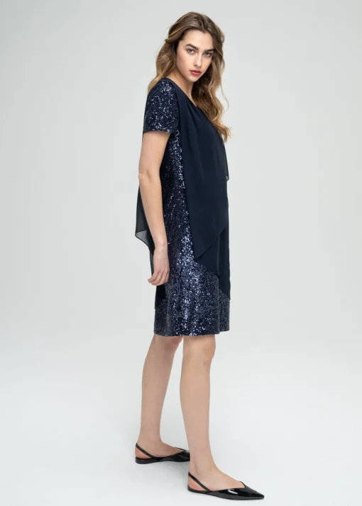 Robe droite à volants à sequins marine