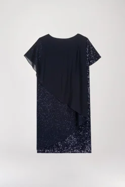 Robe droite à volants à sequins marine
