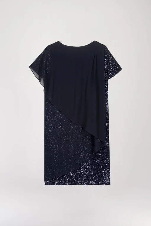 Robe droite à volants à sequins marine