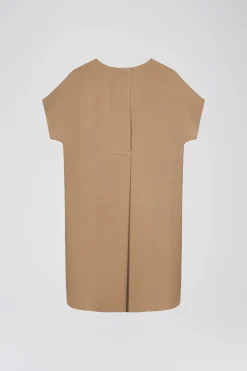 Robe droite en soie beige