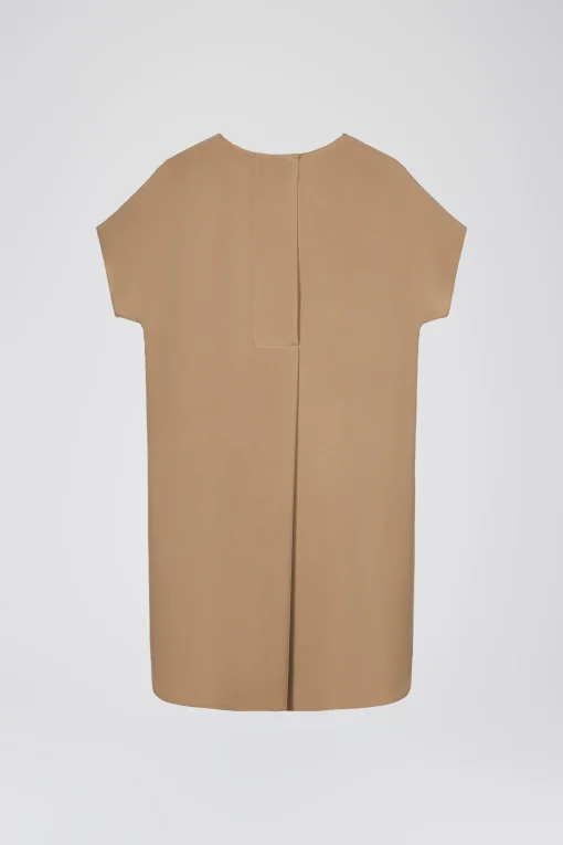 Robe droite en soie beige