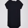 Robe droite en soie marine