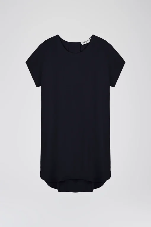 Robe droite en soie marine